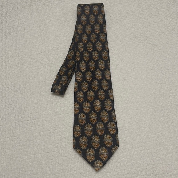 Valentino Classic Charcoal/Black & Tan Silk Tie—Great!! Excellent Condition! - Picture 2 of 8